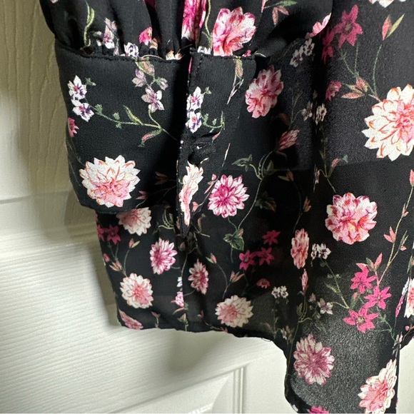 Elie Tahari Womens Size Small Black Floral Blouse Button Front Top Office Work - Picture 8 of 13
